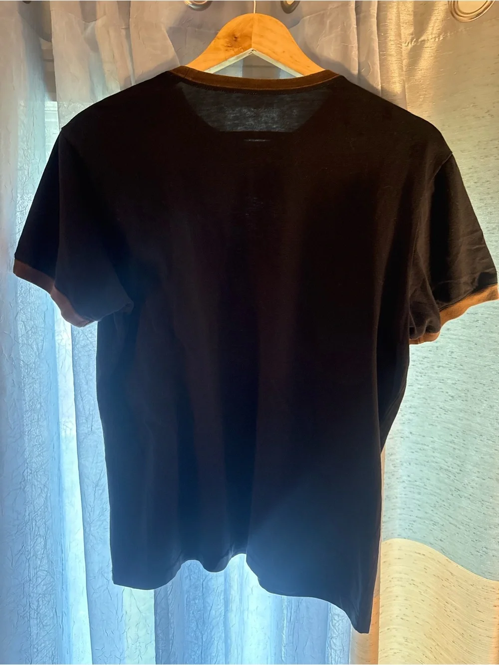 Banana Republic Black Short-Sleeve Ringer Tee with Brown Trim